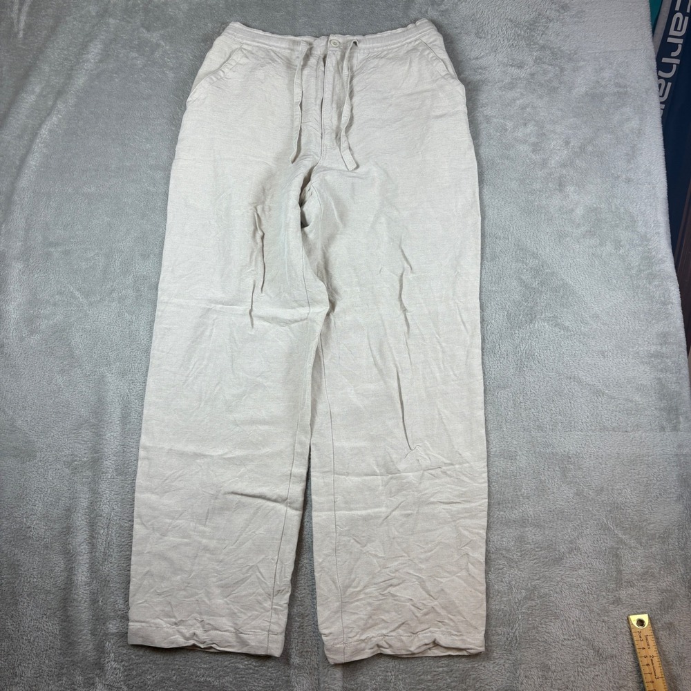 Cubavera Pants Men Medium (Fits 30x30) Linen Blend Drawstring Relaxed Beige